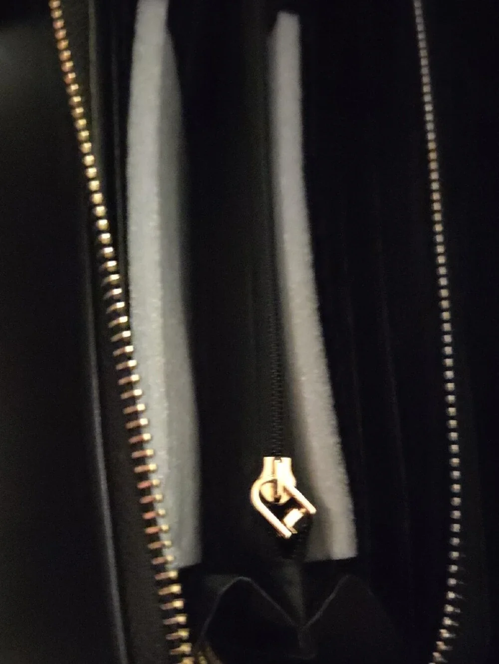 Badgley Mischka Black Zip Wallet with Gold Logo and Stud Accents